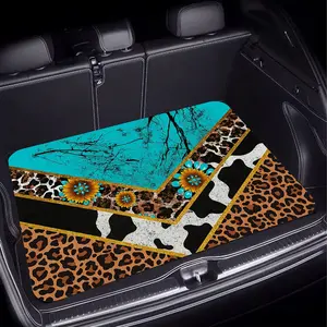 1pc Western Style Printed Car Trunk Mat, Featuring an Interwoven Leopard Print and Floral Pattern. An Essential Travel Item, Universally Compatible with Various Car Models. Enhances Your Car's Interior Decor, Elevates the Car's Ambiance, and Keeps