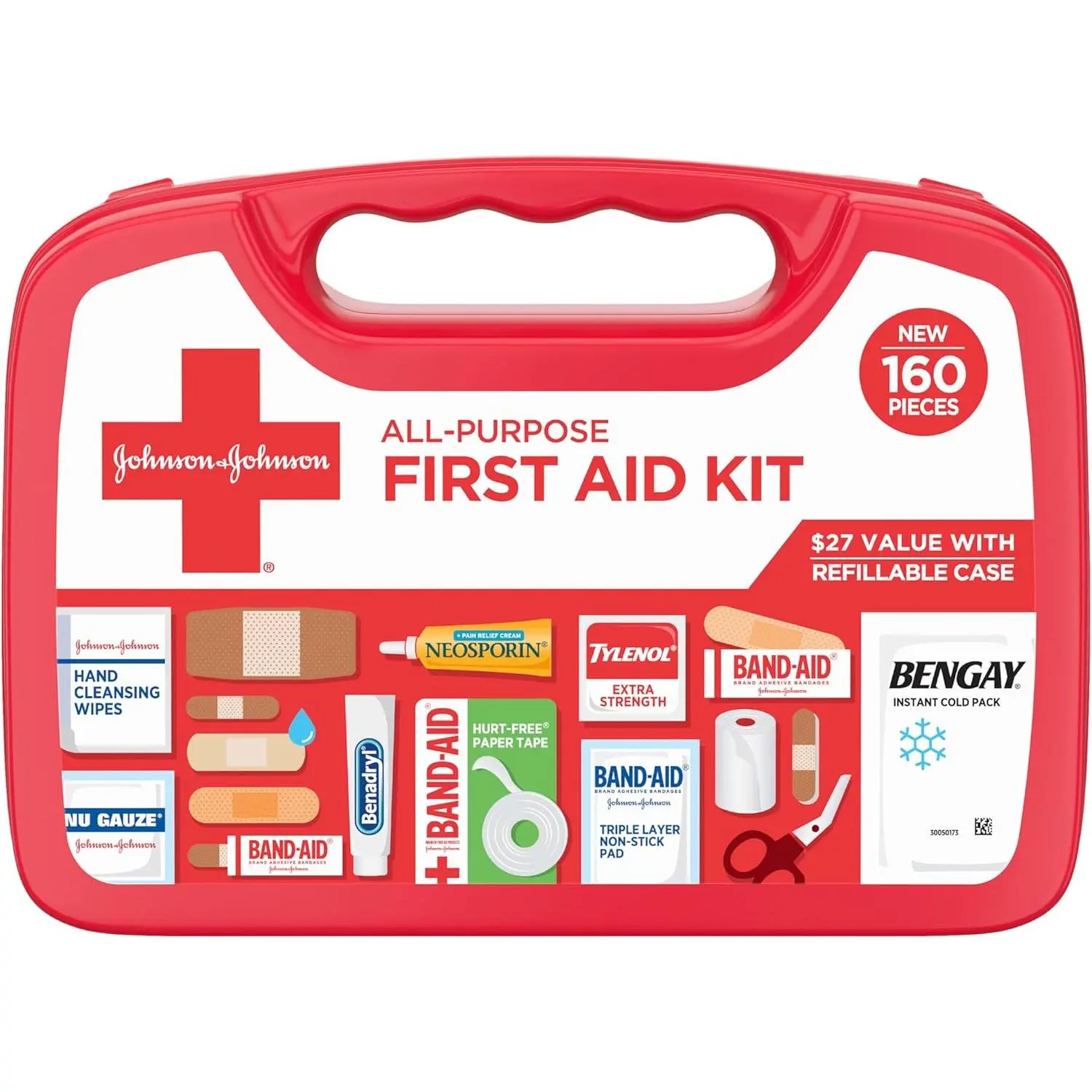 BAND-AID 160-Piece Organized Refillable Compact Emergency Kit - Portable Emergency Equipment with Bandages, Pain Relief Acetaminophen Caplets, Gauze Pads for Burns, Home, Backpacking Use (Pouch Included), Emergency Kits