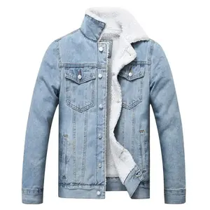 Men's Fleece Jean Jacket Winter Warm Cotton Casual Sherpa Lined Denim Trucker Jacket Coats Classic