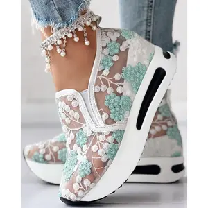 Floral Embroidery Sheer Mesh Sneakers sandals