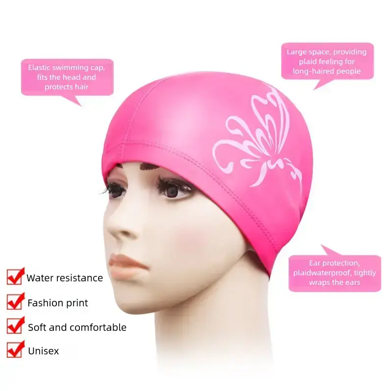 Butterfly swimming cap with ear protection function - PU high elasticity long haired swimming cap, bird wing style, comfortable and non slipRAIMENTRY Butterfly swimming cap with ear protection function - PU high elasticity long haired swimming cap, bird wing style, comfortable and non slipRAIMENTRY
