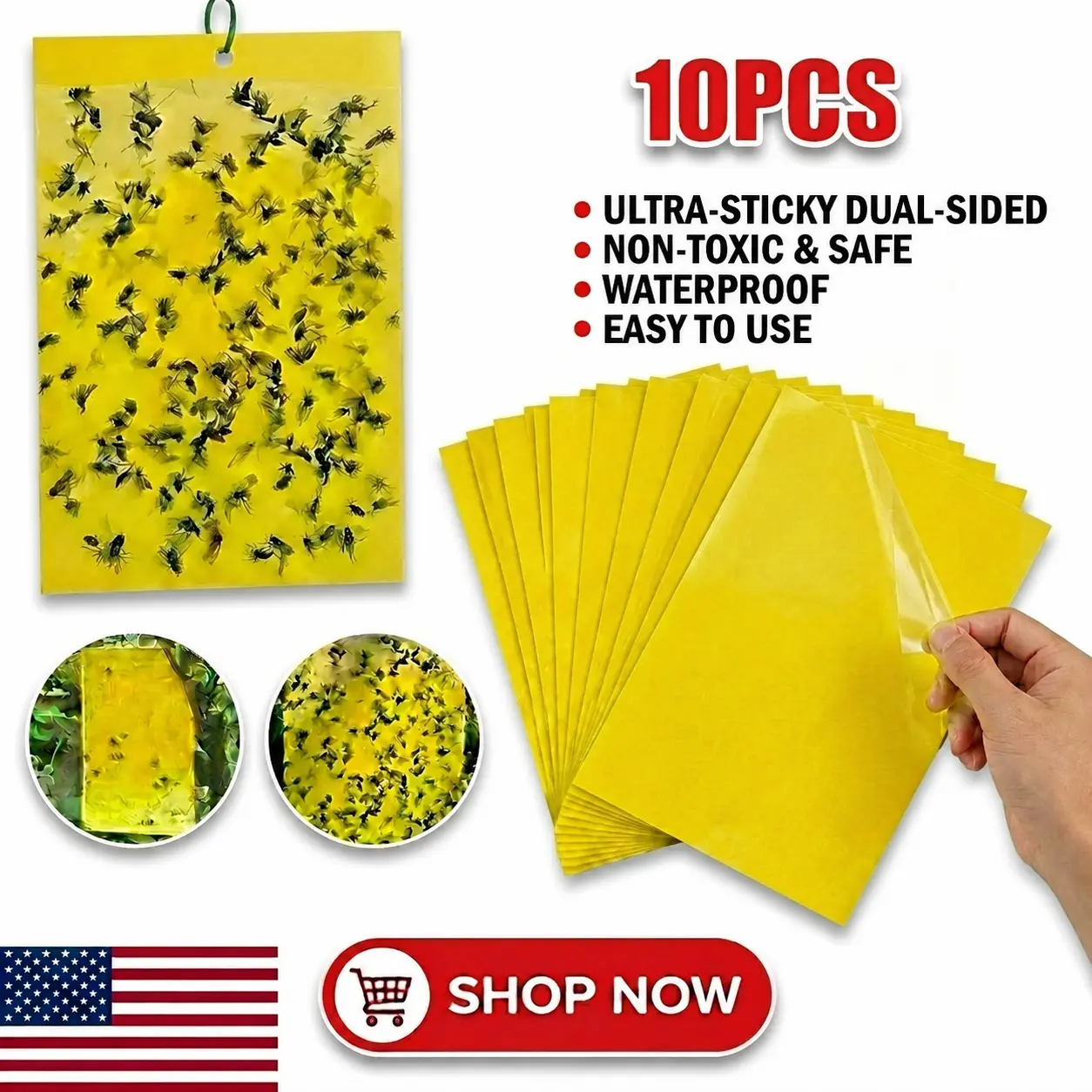 10pca Dual-Sided Yellow Sticky Traps - Plant-Safe, Insect-Repelling Bug Trap for Multi-Insect Fly Control, Non-Toxic Glue Boards for Fungus Gnats, Whiteflies, Aphids, Chemical-Free Pest Control for Moths & Mold Prevention, Bug Trap Multi-Insect, Plant