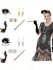 Vintage Elegant Party Accessory Set, 5-Piece Feather Headpiece, Party Supplies, Ideal Gift for Costume Parties, Halloween, Christmas, Mothers Day