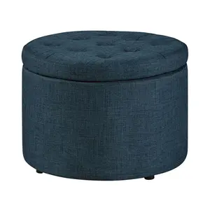 Designs4Comfort Round Shoe Ottoman Blue Fabric - Breighton Home: 12 Compartments, Linen Upholstery, Wood Frame