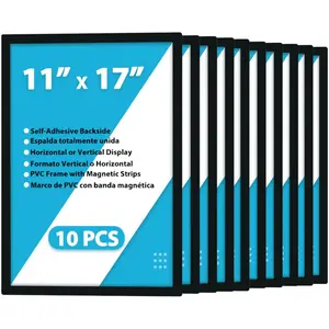 10 count  Poster Holder Self-adhesive ,11"x17"  Framed Sign Holder,Plastic Window Wall Poster Display Frames for Office,Store,School(10Pcs,Black)