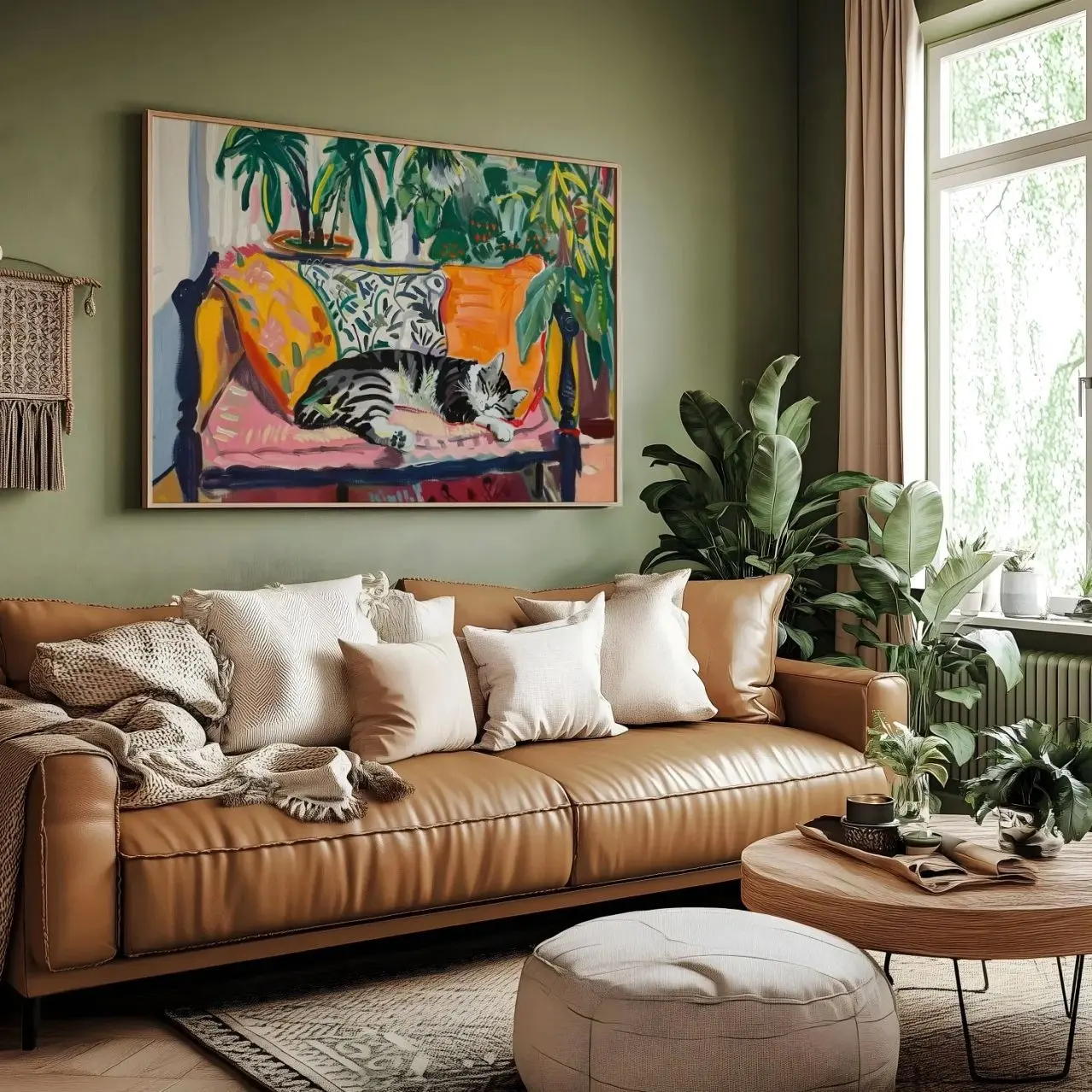 Tuxedo Cat Wall Art Poster, Sleeping Cat Canvas Print, Modern Colorful Home Decor