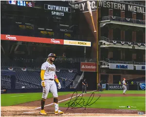 Fernando Tatis Jr. San Diego Padres Autographed 16" x 20" Bat Flip Photograph - Fanatics Authentic Certified