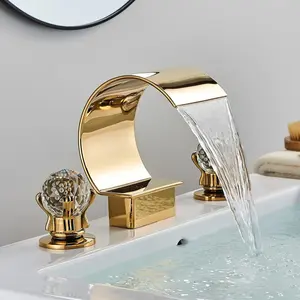 Bathroom faucets, two handles, black, gold, silver, three holes, widespread bath faucets, with crystal handle, bathroom sink faucets, contains supply lines and hot and cold water