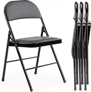 4 Pack Leather Folding Chairs – Padded Metal Chairs, Easy Fold & Store, Indoor Outdoor Use, Home Office Party Gaming Seat