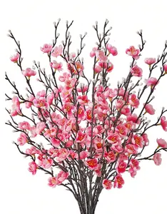 4/8pcs Artificial Flowers Pink Plum Blossom 21.7'' Fake Wintersweet Long Stem Plastic Flowers Home Hotel Office Wedding Party Garden Decor