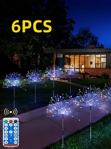 6 packs of solar smoke lights, 120 LED garden lights, 8 remote control lighting modes, 4 brightness DIY starburst smoke lights, suitable for paths, parties, courtyards (colorful)