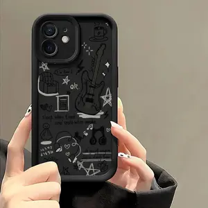 Black Heart-Shaped Line Piano Guitar Music Design Phone Case/Lens Protection/Suitable for iPhone 17 Air/16 Plus/15 Pro Max/14 Pro/13/12/11 and Other Mobile Phone Cases/As a Birthday/Holiday Gift for Family and Friends/Protector for Music Enthusiasts/TY108