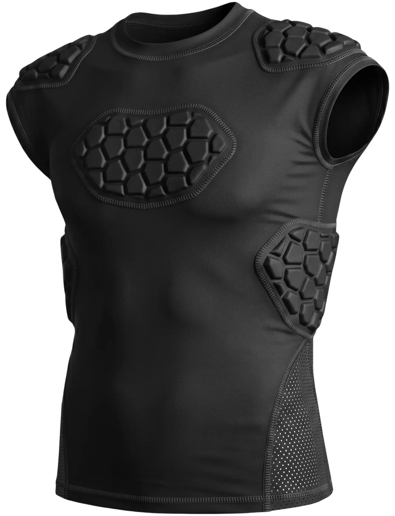 Exxact Sports Elite 6-Pad Adult Padded Football Shirt with Chest, Shoulder, Ribs & Spine Protection, Mens Football Padded Compression Shirt,Black, Adult
