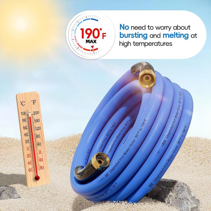 Female to Female Hot/Cold Garden Water Hose 20 ft x 5/8 Inch for Hose Reel, -50To 190, Heavy Duty, Flexible, Burst 605 Psi, Rubber Extension Pipe with 3/4" Brass Fittings