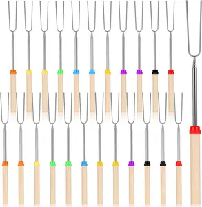 24 Pack 32 Inch Extendable Stainless Steel Marshmallow Roasting Sticks Smores Skewers Hot Dog Camping Forks for Fire Pit BBQ Camping, Outdoor Fire Pit Accessories