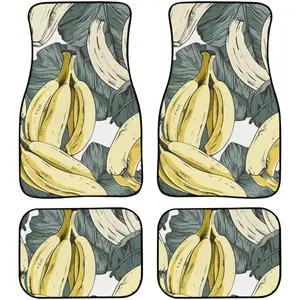 Retro hand-painted banana car floor mat 4-piece set with tropical fruit pattern car floor mat, All Weather Car Floor Rugs Decorate for Cars ﻿