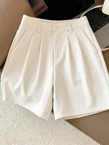 Women's Solid Color Wide Leg Shorts, Casual Breathable Comfy Chic High Waist Shorts for Work Office Business, Ladies Bottoms for All Seasons