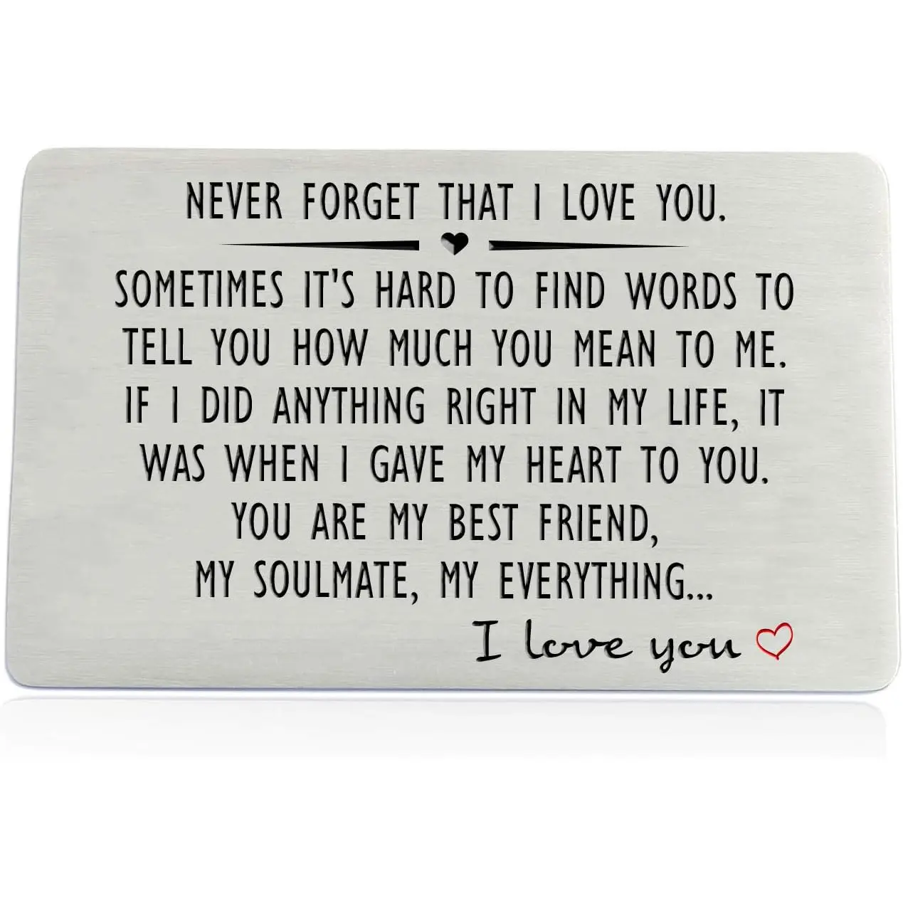 Anniversary Wallet Insert Card for Men or Women - Never Forget That I Love You, Engraved Wallet Insert for Boyfriend Husband Him, Birthday Wedding Deployment Gifts Cards for Couples