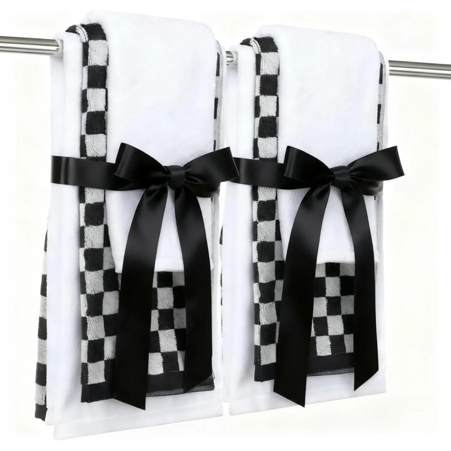 6 Pcs Checkered Hand Towels Set of 6 Black and White Cotton Decorative Towels for Bathroom Kitchen Decor Soft and Absorbent 4 Hand Cloths and 2 Washcloths for Gym Spa Accessories