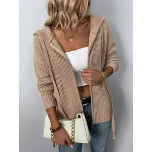 Zip-Up Drawstring Detail Hooded Cardigan