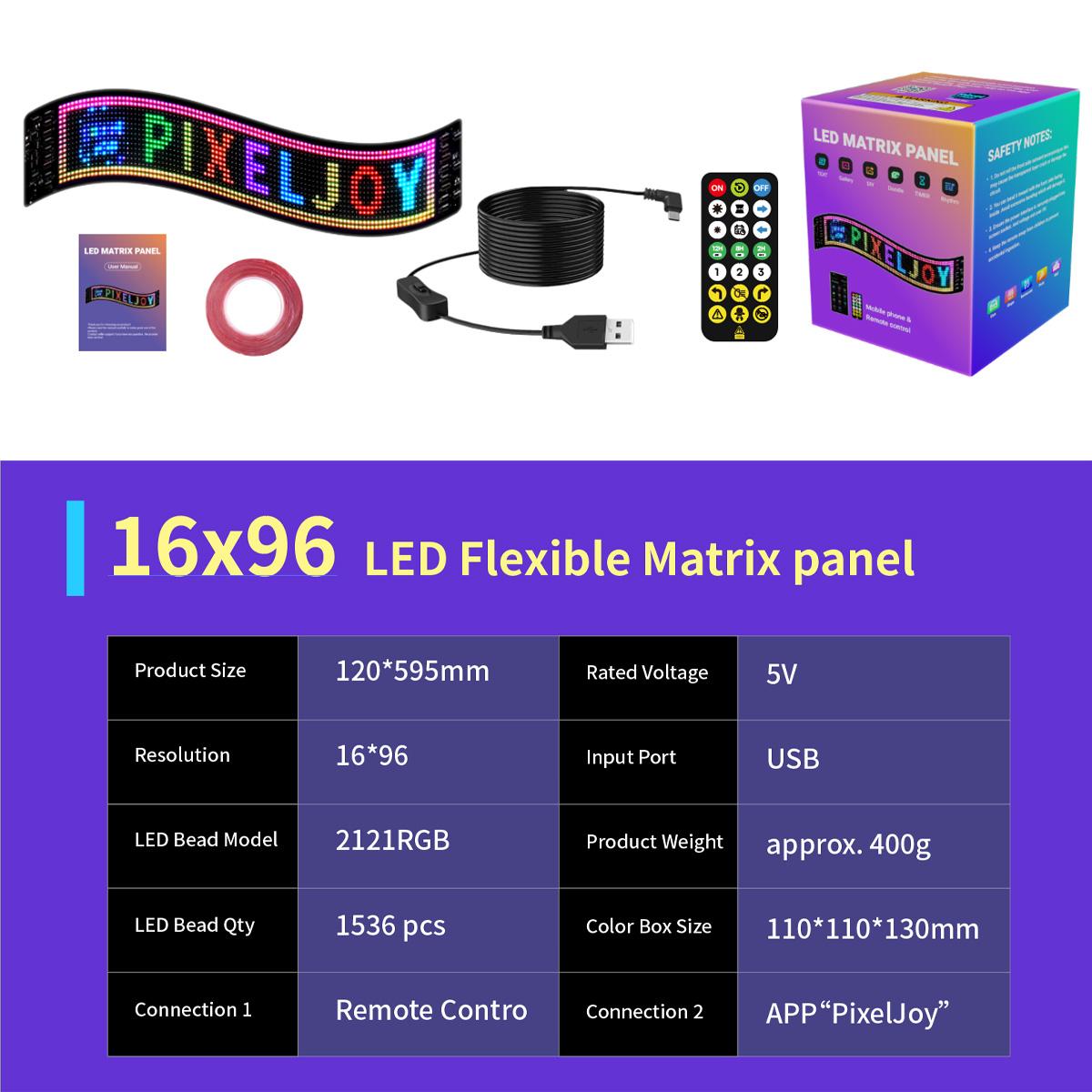 DAYBETTER Flexible LED Car Sign USB 5V Bluetooth Matrix Panel DIY Programmable Scrolling Light for Car Party Wedding Festival Smart APP Control Customized Function Brilliant Colorful Lighting