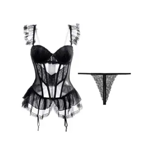 Naughty Bustier Garter Lingerie G-strings Lace Over Bust Corset Bra Bodysuit Womenswear Underwear  Party Birthday