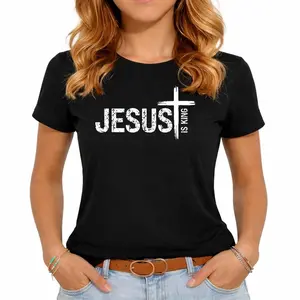 Christian Cross God Loves You Religious Jesus is King T-Shirt Women's Graphic Tees Loose Top 100% Cotton Round Neck Short Sleeves Super Soft Stylish Summer Streetwear