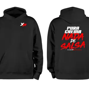 Pura Crema Nada De Salsa Hoodie - Black Pullover with Red Lettering and XP Logo