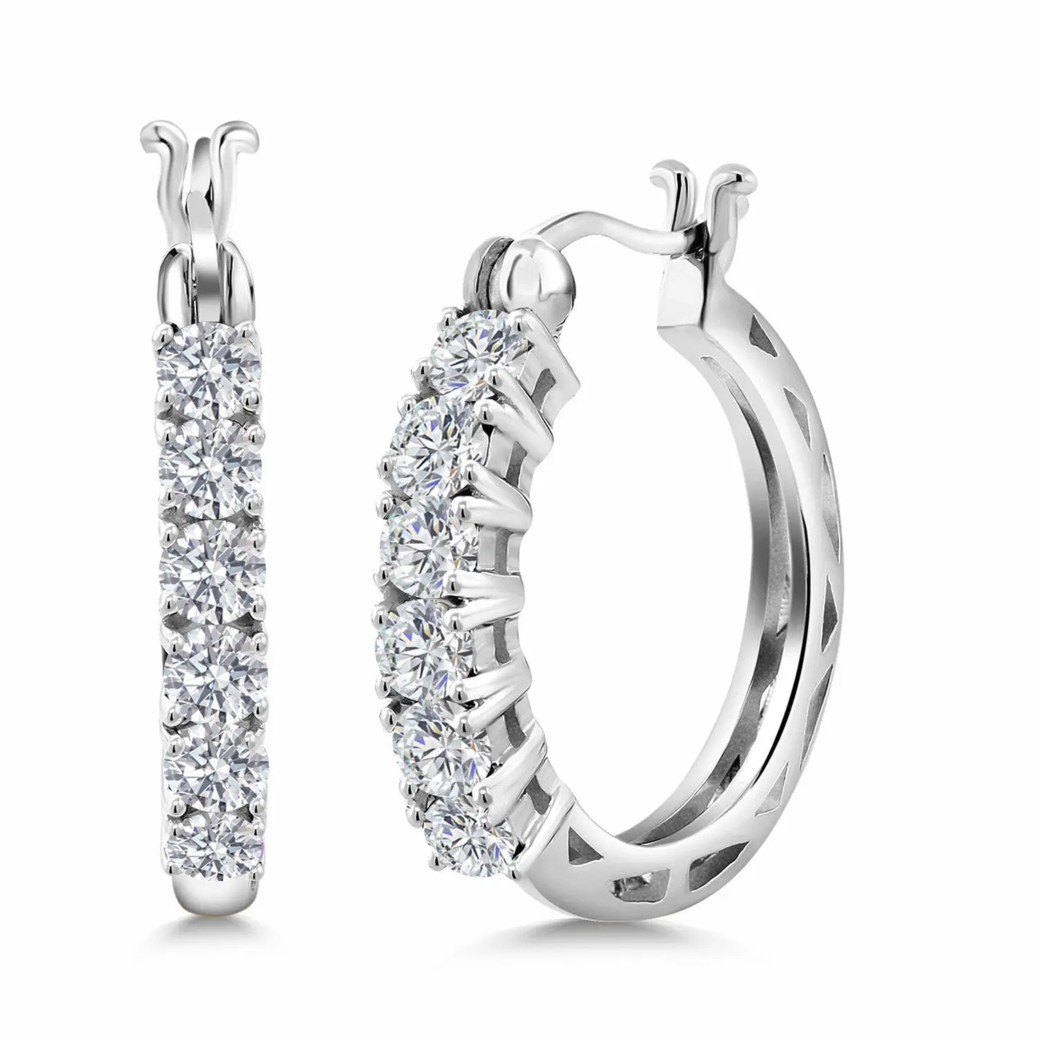 925 Sterling Silver Lab Grown Diamond Hoop Earrings for Women | 1.32 Cttw | Round 3MM | E-F Color | VVS-VS Clarity | Round 3MM | 22MM = 0.85 Inches Diameter