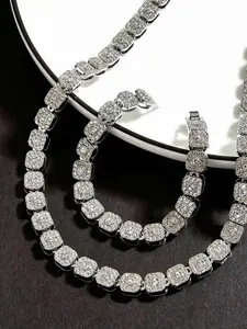 Rhinestone Decorated Tennis Necklace & Bracelet, Punk Style Fashionable Jewelry Set for Party, Daily Clothing Decor, Trendy All-match & Exquisite Jewelry for Birthday Gift