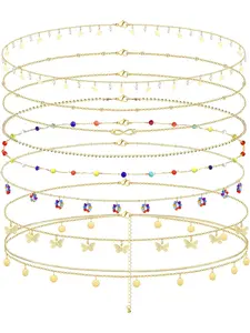 8PCS Waist Chain Bikini Body Chain for Women 18K Gold Butterfly Charms Flower Belly Chain Sexy Bead Waist Chain Layered Summmer Beach Body Chain Star