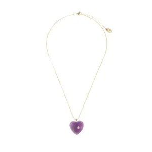 Heart of Amethyst Stone Necklace with Dainty Gold Chain