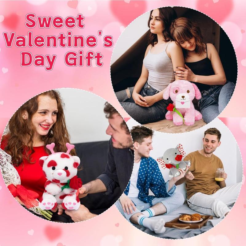 Valentine's Day Plush Elephant with Rose, 8in Valentine's Day Elephant Stuffed Animal,Valentine's Day Gift for Girlfriend,Elephant Plush for Valentine's Day Home Decorations
