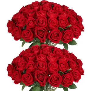 10PCS Realistic Silk Faux Red Roses with Stems for Wedding Decoration Anniversary Bridal DIY Floral Arrangement Romantic Home Decor Gifts Artificial Red Flowers Bulk for Room Ornaments Bouquets Decorative cabinet bows for christmas