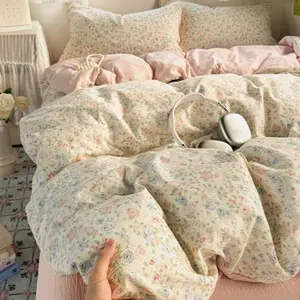 3pcs/4pcs Home Bedding Set, Student Dormitory Three-Piece Set, Ultra-Soft Cloud Feeling Floral Print, Includes Pillowcase + Fitted Sheet + Duvet Cover, Soft Bedding Sets