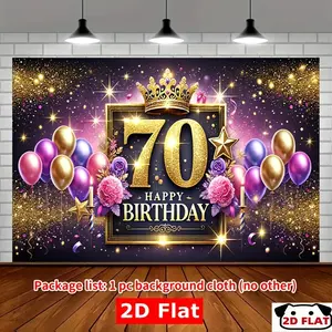 2D Flat Banner 1pc, Royal 70th Birthday Party Banner -   Backdrop Golden Crown, Balloons & Stars Design, Versatile Indoor/Outdoor Decor Home, Garden, Studio, Celebrations, Birthday Party Decorations, Studio Ba