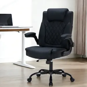 Heavy Duty Executive Office Chair – 350 lbs Capacity Ergonomic PU Leather Computer Chair with Lumbar Support, Turnover-Up Arms, Black