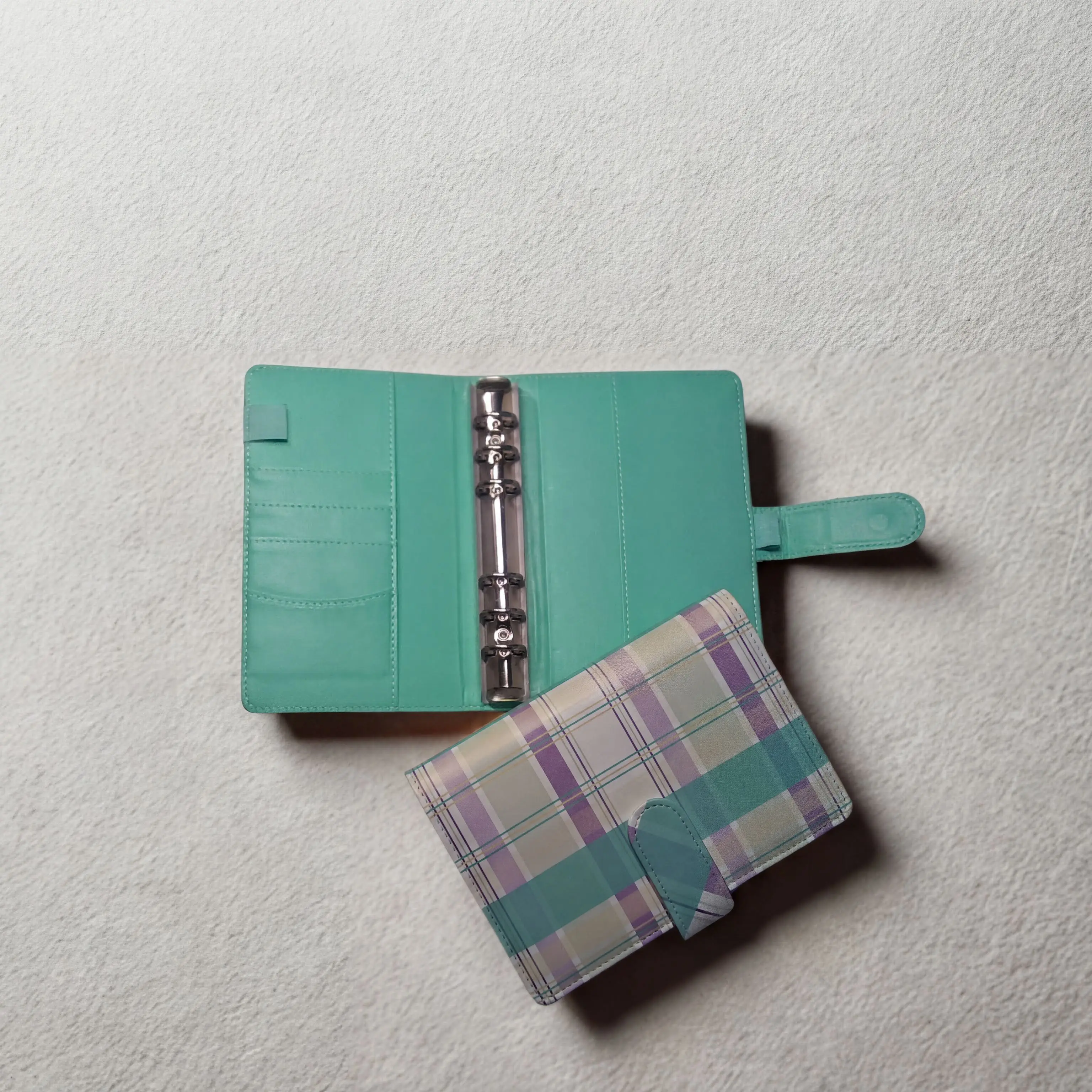 Leather Planner Binder: Green Plaid, Compact A6 - Pen Loop Included
