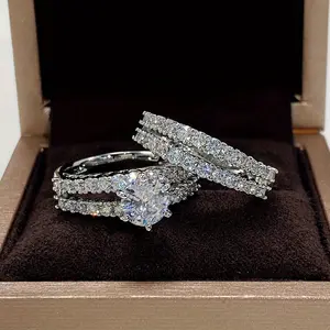 2 Pcs/set Bridal Wedding Rings 18K Gold Plated 6 Prong Setting zirconia Rings For Women Engagement Proposal Jewelry Gift (no Box)