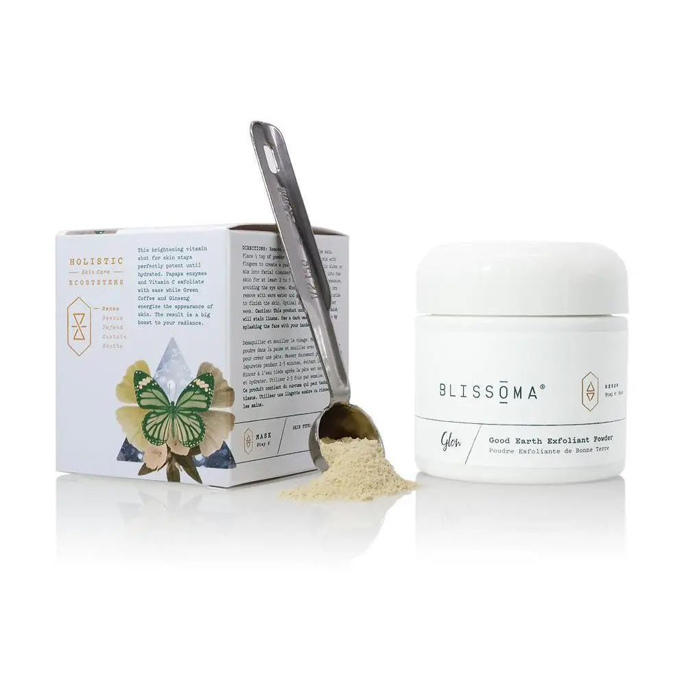 Blissoma Glow - Good Earth Exfoliant Powder with Vitamin C and enzymes to brighten, rejuvenate, and clear congested, dull, and flaking skin