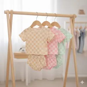 Groovy Checkerboard Baby Outfit Set! T-Shirt & Shorts for Summer Fun! Pick Your Favorite Color! #BabyFashion #ToddlerStyle #CheckerboardPrint #SummerKids #CuteBabyClothes