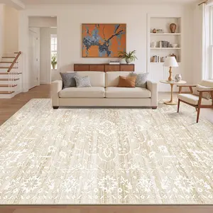 Art&Tuft Non-Slip Botanical Area Rug - Stain-Resistant, Machine Washable Vintage Floral Home Decor Rug for Living Room, Bedroom, Apartment Accessories