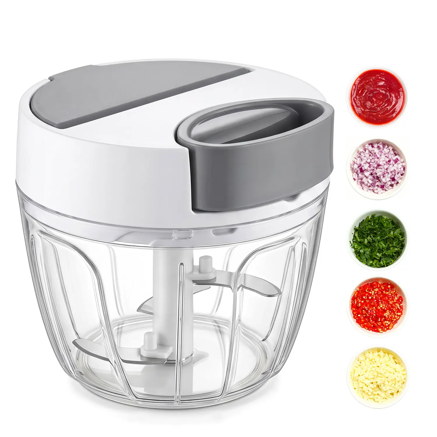 SUSTEAS Manual Pull String Food Chopper, 422 Stainless Steel Triple Blades Hand Pull Garlic Onion Cutter, Non-Electric Veggie Mincer, Washable Kitchen Food Processor, No Tears & Mess Cutting Tool