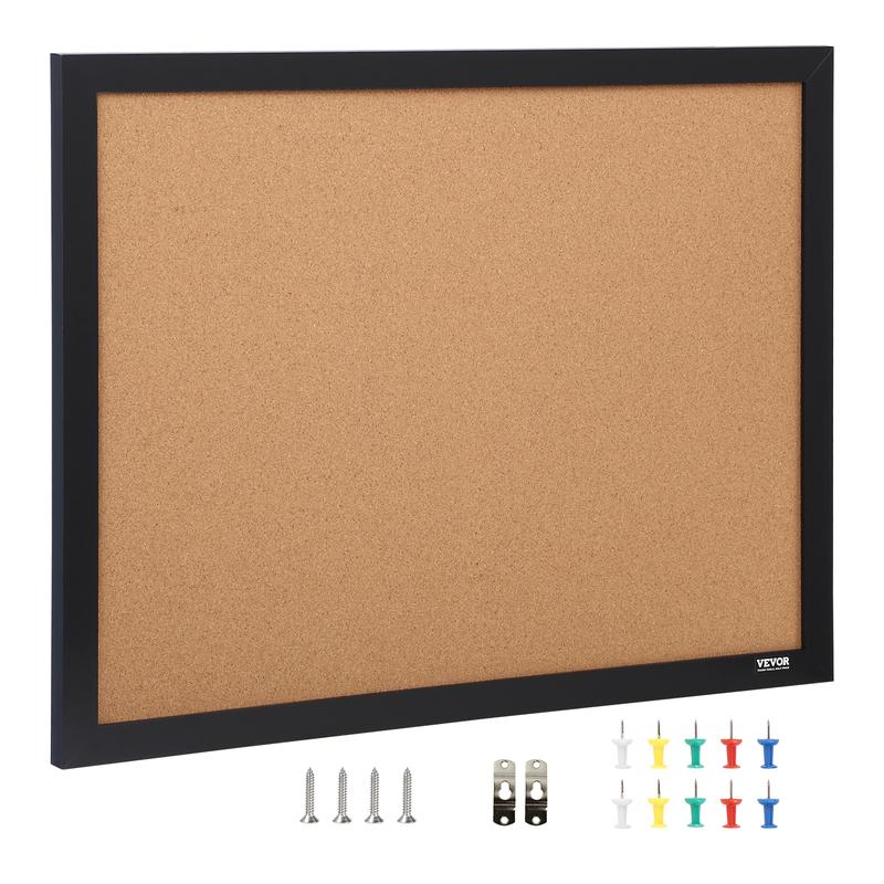 VEVOR Cork Board, 36x24 inches Bulletin Board with MDF Sticker Frame, Vision Board Includes 10 Pushpins, for Display and Decoration in Office Home and School