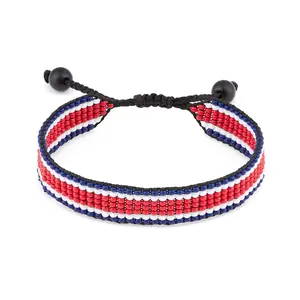 Costa Rica Flag Bracelet: Handmade Bracelet with Adjustable Beaded Wristband