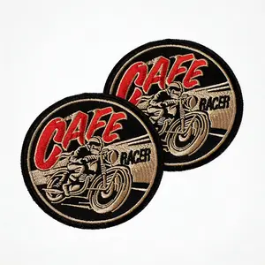 2PCS Cafe Racer Velcro Patch – Vintage Motorcycle Biker Embroidered Badge for Backpack Jacket Hat