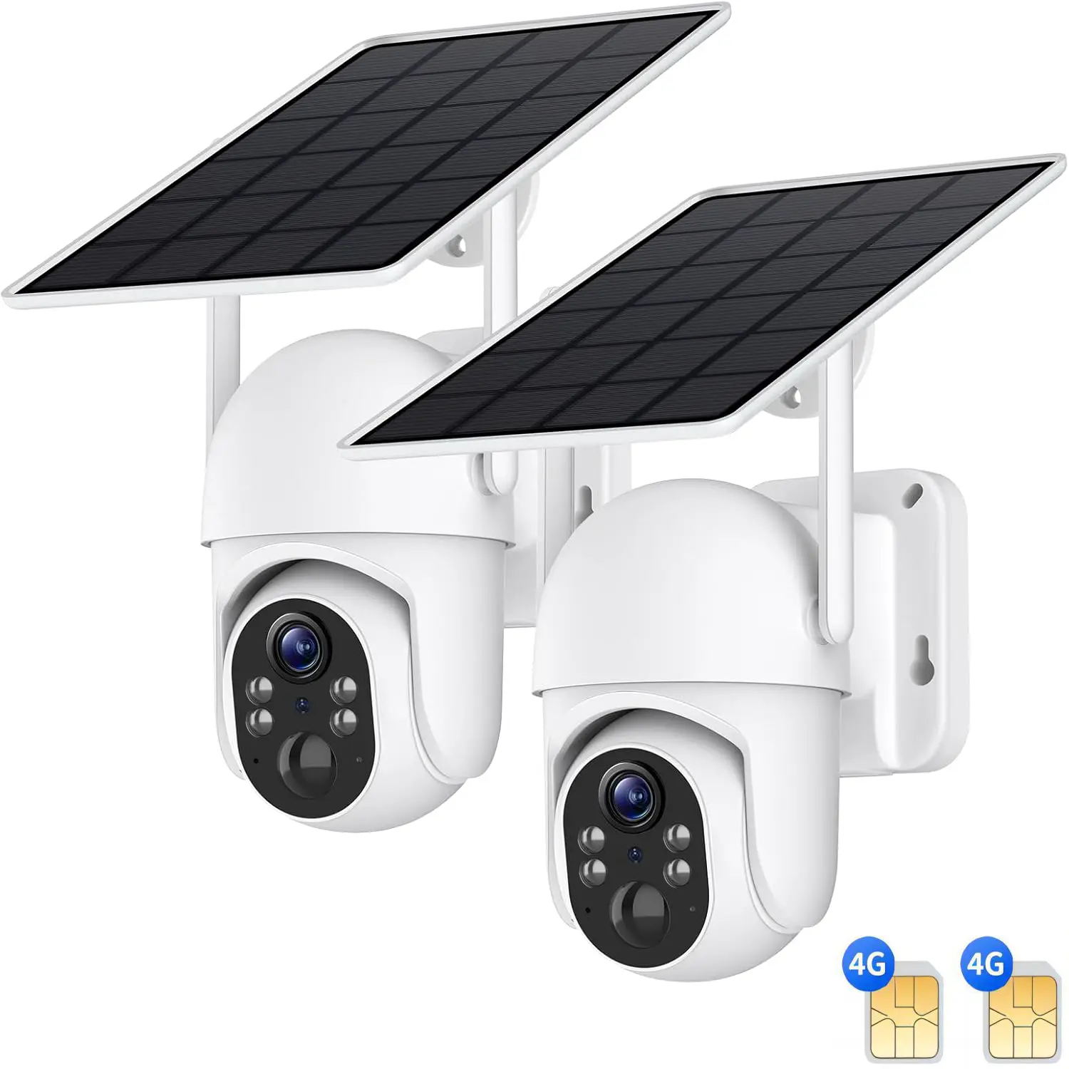 2-Pack Solar LTE Outdoor Security Camera with Solar Panels, 4G LTE Cellular Trail Camera with Night Vision, 360 ° Live Video, PIR Motion Alerts, 2.7K Color, Remote Access for Farm/Jobiste - White/Black
