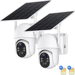 2-Pack Solar LTE Outdoor Security Camera with Solar Panels, 4G LTE Cellular Trail Camera with Night Vision, 360 ° Live Video, PIR Motion Alerts, 2.7K Color, Remote Access for Farm/Jobiste - White/Black