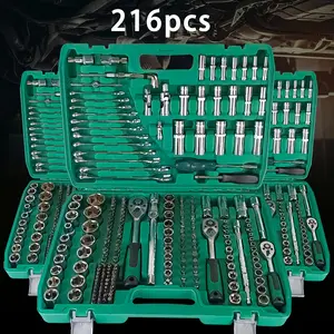 Premium 216-Piece Drive Socket Set, 1/2", 1/4", 3/8" Ratchet Wrench Set, 72-Tooth Ratchet Socket Wrench Set, Automotive Mechanic Tools, Metric, for Home or Auto Repair