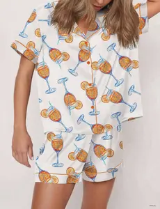 Women s Aperol Spritz Trio Watercolor Satin Pajama Set - Soft Sleepwear Collection